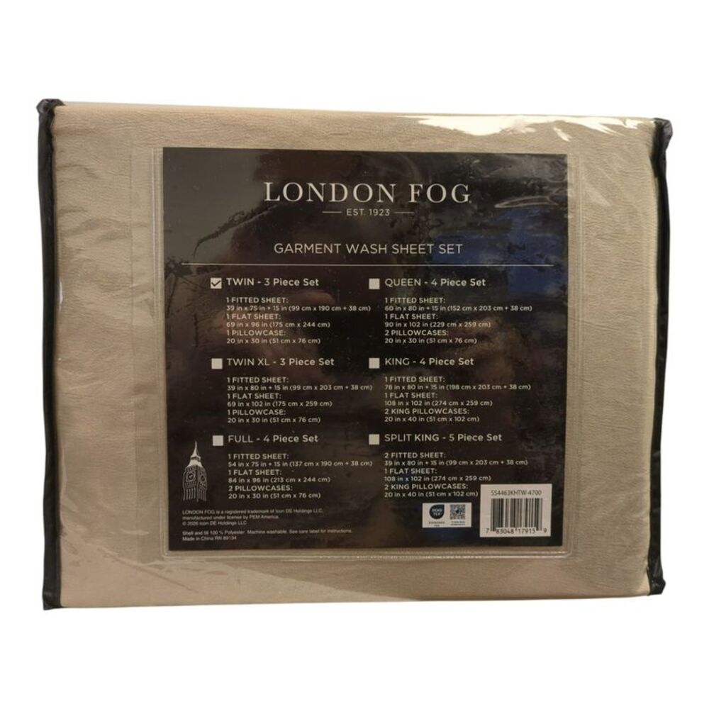 London Fog Garment Wash Solid Sheet Set, 3pc, Twin - Khaki